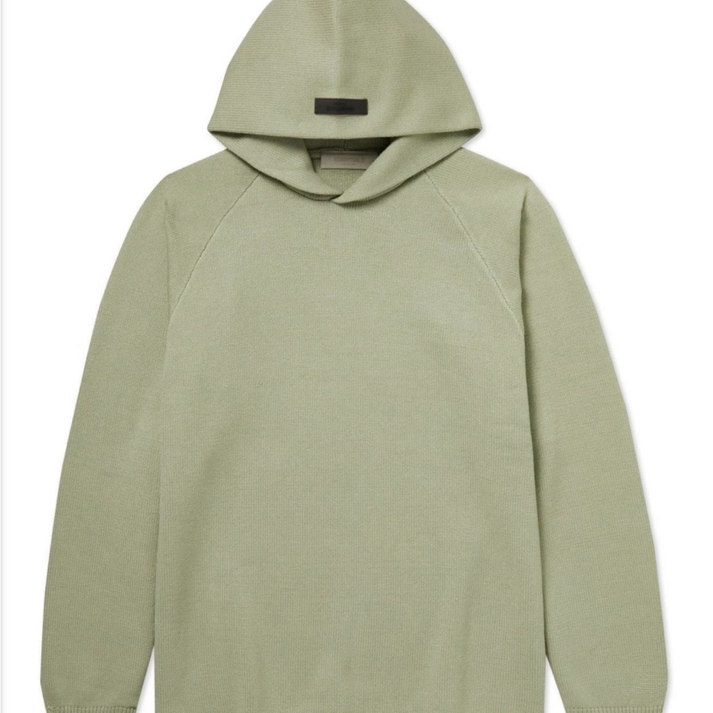 Fear of god essentials logo applique green knit hoodie